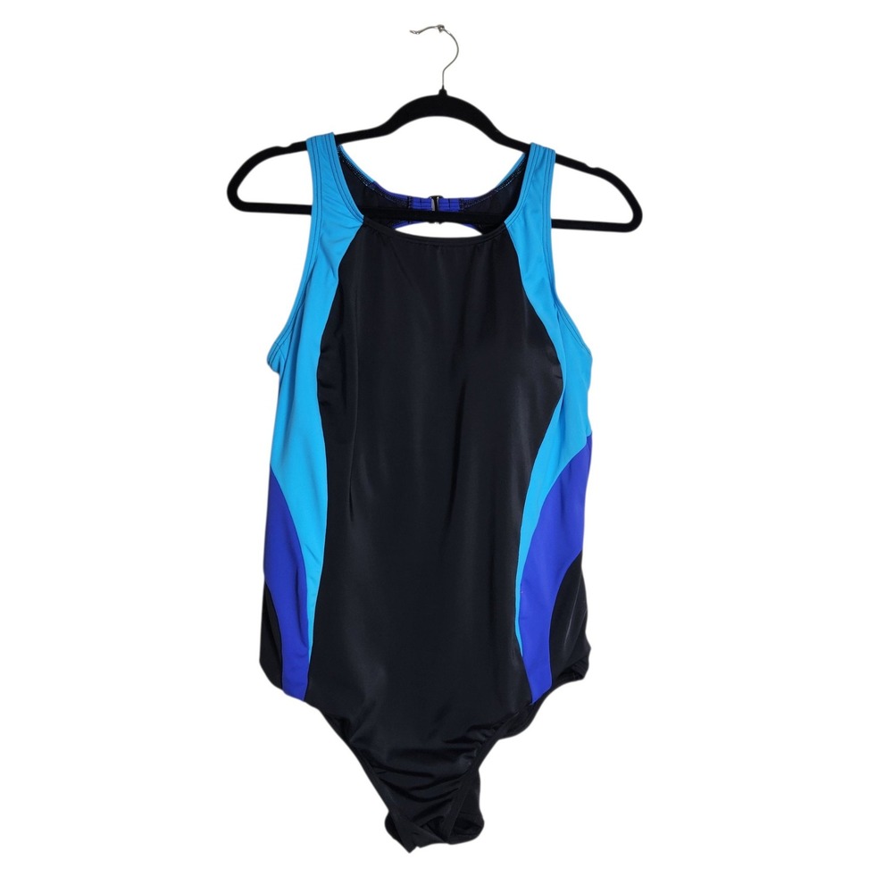 Swimsuits for All Womens Size 20 Colorblock One Piece Swimsuit Black Blue 6196